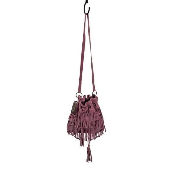 Chocolate New York Crossbody Hobo Bucket Bag Pink Suede Leather Fringe Boho - Picture 5 of 13